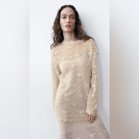 NWT Zara Beige Pointelle Knit Sweater (with Wool and Alpaca) - Picture 5 of 7